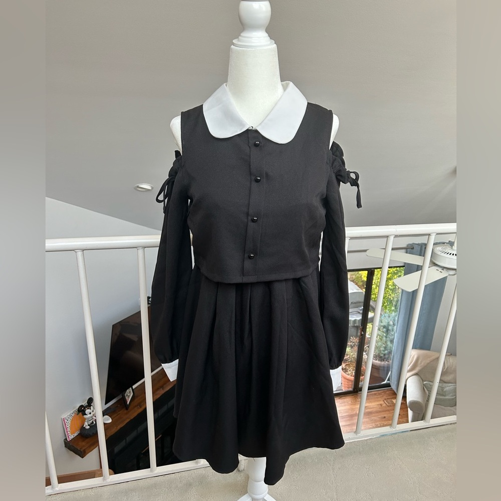 MA*RS Kawaii Wednesday Goth Dress Black White Lolita cold Shoulder Japan jirai